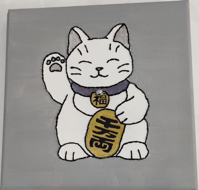 Toile brodée Lucky Cat (Maneki Neko)