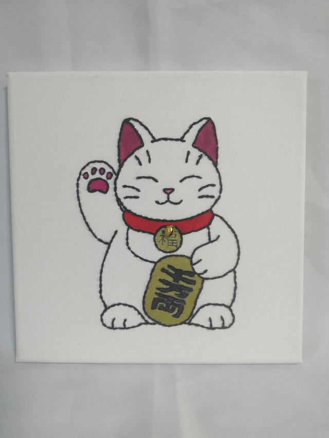 Toile brodée Lucky Cat (Maneki Neko)