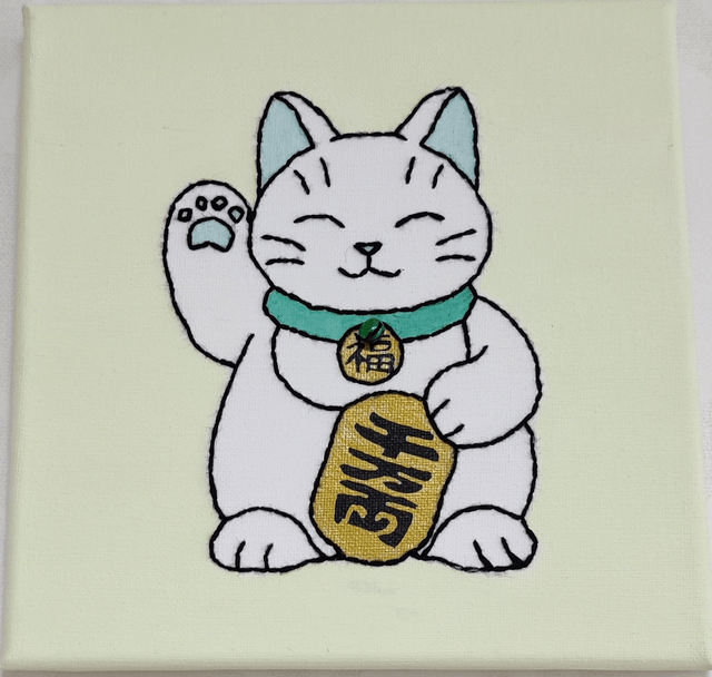 Toile brodée Lucky Cat (Maneki Neko)