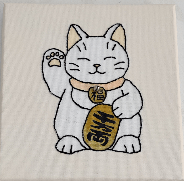 Toile brodée Lucky Cat (Maneki Neko)
