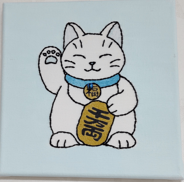 Toile brodée Lucky Cat (Maneki Neko)