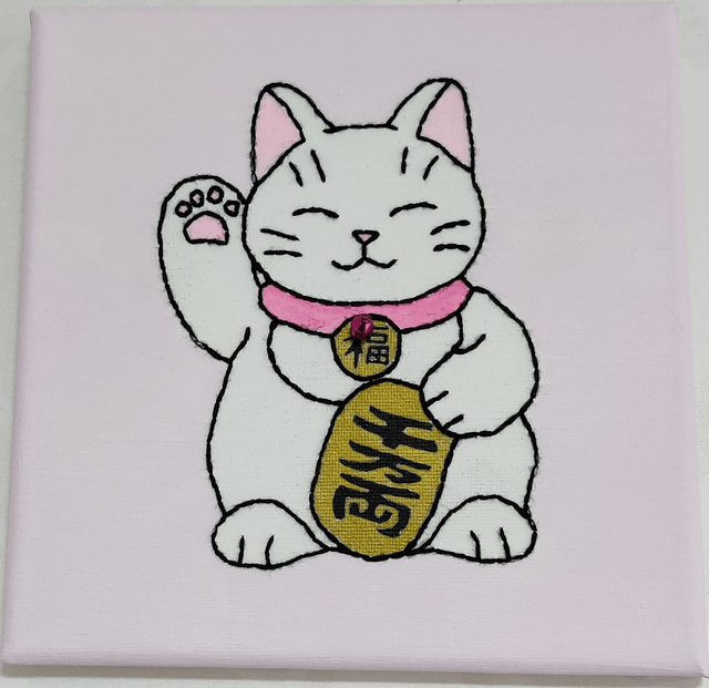 Toile brodée Lucky Cat (Maneki Neko)