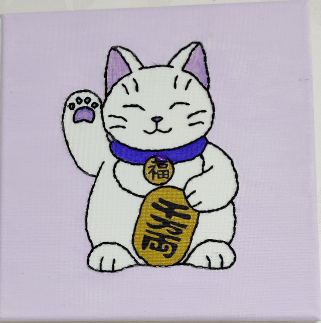 Toile brodée Lucky Cat (Maneki Neko)
