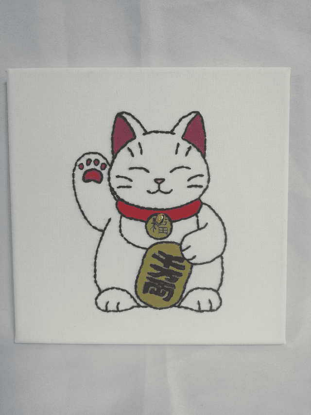 Toile brodée Lucky Cat (Maneki Neko)